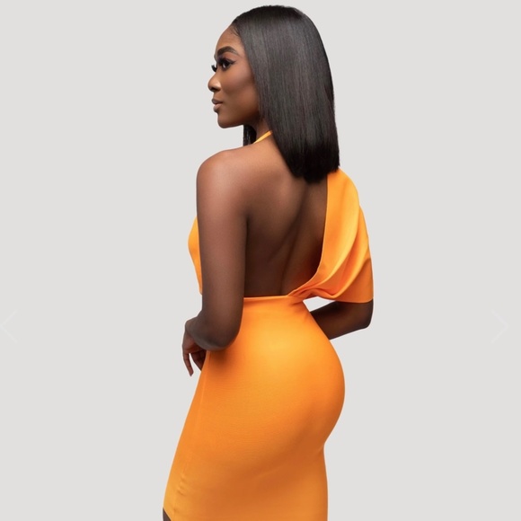 Orange Plunge Neck Dress - Picture 2 of 3
